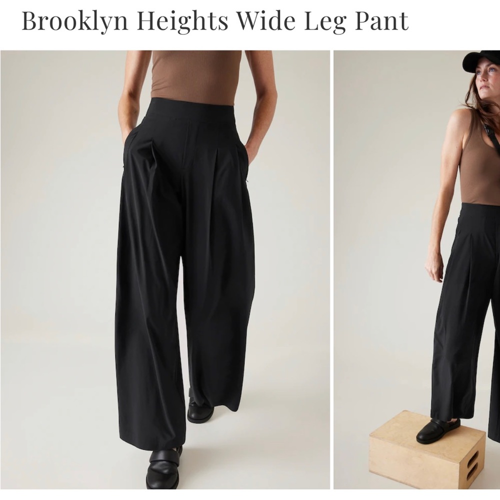 Athleta palazzo pants w pin-tuck detail and side zipper pockets.